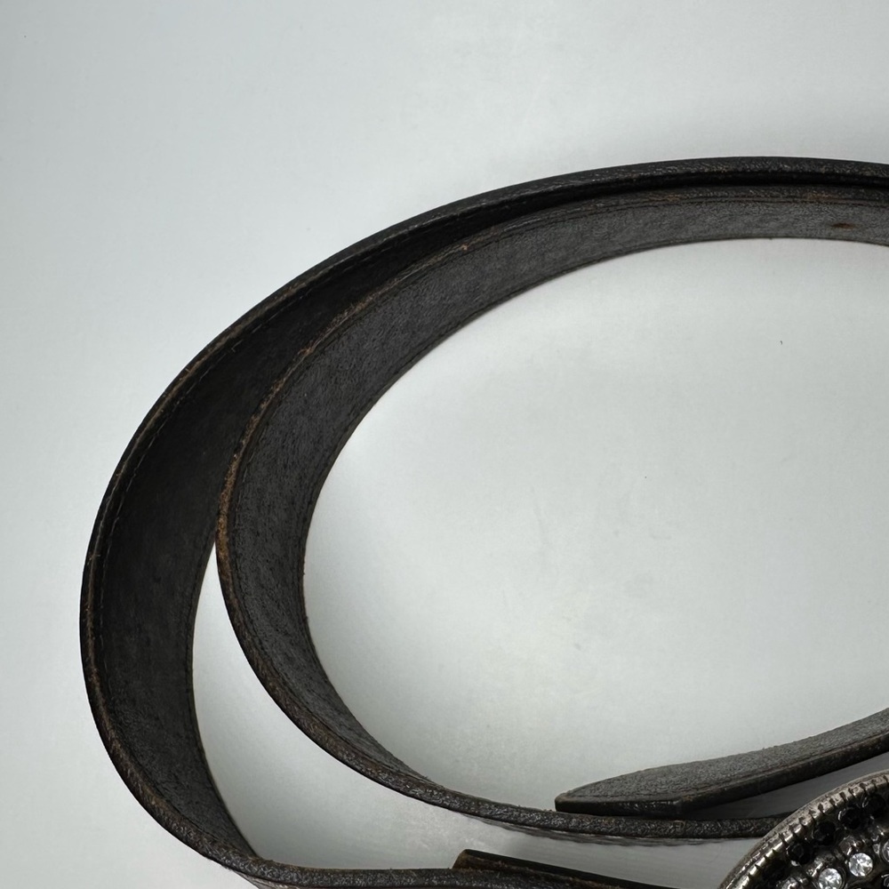 Western Belt Rhinestone Brass Medallion Leather Size L/XL 35"-40" Boho Festival - Picture 3 of 11